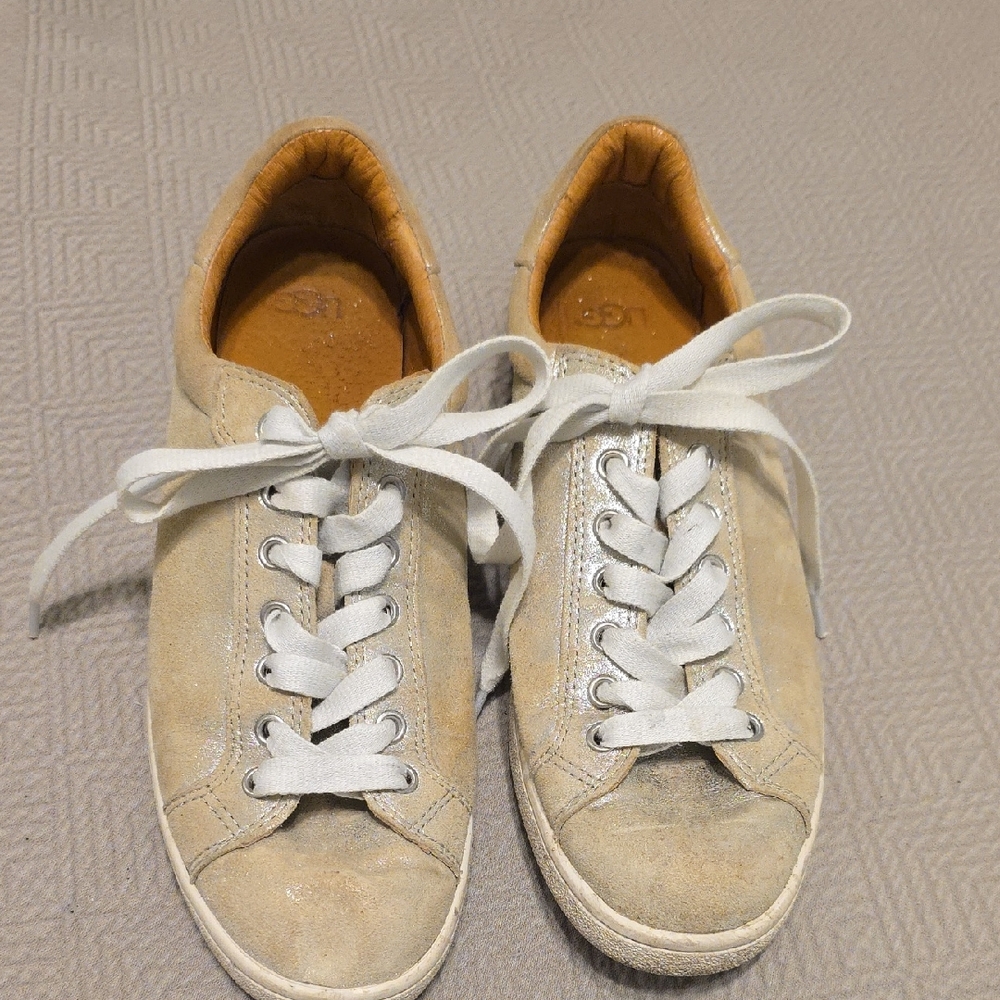 Beige Suede Sneakers with White Laces